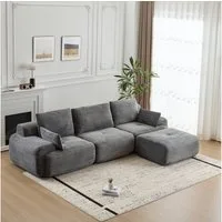 Vankel Ecksofa Modulares Sofa in L-Form, Couch als Schlafsofa mit Cordstoff, Weiches Cordsofa mit Bettfunktion, Hocker und flexiblen Modulen