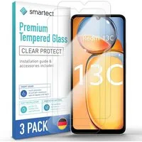 smartect Displayschutzglas Schutzglas Panzerfolie Klar für Xiaomi Redmi 13c / Poco C65, Set, 3 Stück, Schutzfolie Glasschutz Bildschirm