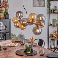 hofstein Pendelleuchte Hängelampe aus Metall/Glas in Schwarz/Bernstein-/Rauchfarben, ohne Leuchtmittel, Hängeleuchte im Retro/Vintage-Design mit Glasschirmen, 10 x E14