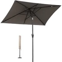 Sekey Sonnenschirm 210 x 140 cm Aluminum Sonnenschirm Rechteckig Marktschirm mit Kurbel, LxB: 210,00x140,00 cm, mit/ohne LED-Lichtern, Sonnenschutz UV50+, Gartenschirm Knickbar
