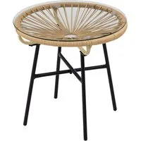 MC Star Gartentisch Gartentisch im Boho-Stil. PE-Rattan. gehärtetes Glas. wetterbeständig (50 cm x 50 cm x 50 cm. Beige)