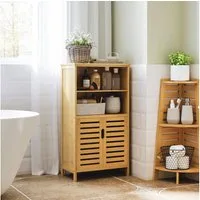 Kleankin Badkommode Unterschrank aus Bambus Lamellentüren (Badschrank, 1 St., Badezimmerschrank), Naturholz, 50 x 29 x 92 cm