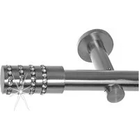 BASIT Gardinenstange Edelstahloptik 20mm mit Wandträgern 120 cm E39, Ø 20 mm, 1-läufig, verschraubt, Metall, H31 120 cm E39 Zylinder mit Kristall