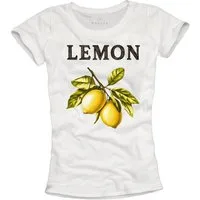 MAKAYA Print-Shirt Damen Zitrone Lemon Motiv Zitronengelb Modisch Elegant Basic Top (Weiß, S, M, L, XL) mit Audruck