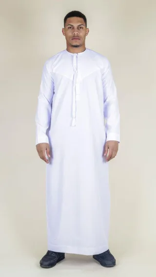 Weiße Thobe Emirati islamische Jubba-Robe für Herren, Eid-Quaste, schmale Passform