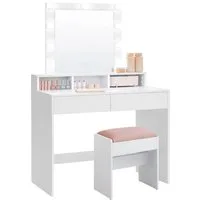 VASAGLE Schminktisch Kosmetiktisch mit LED-Beleuchtung, einstellbare Helligkeit, modern, mit 2 Schubladen und 3 offenen Fächern
