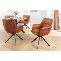 riess-ambiente Drehstuhl LE GRAND cognac – Echtleder, Strukturstoff, 180° drehbar, mit Armlehne (Einzelartikel, 1 St), mit Metallgestell & Auto-Return-Funktion – ideal für Deinen Esstisch