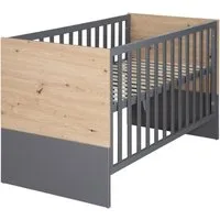 roba® Beistellbett Anna - aus Holz - in Anthrazit mit Dekor Kent Eiche - moderne Optik, 2-in-1 Babybett & Beistellbett 60 x 120 cm, höhenverstellbar