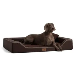 Tierlando ® Orthopädisches LUXUS-Hundebett MELODY LATEX Soft Kunstleder Velours braun 1,2 m, 22 cm, 85 cm