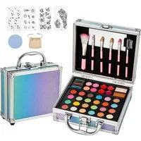 Anpro Kosmetik-Koffer Make-up Koffer 52-teilig Kosmetikset mit Schminkpalette und Pinsel, 52-teiliges Make-up-Set mit Aluminiumkoffer, Spiegel Schminkpinseln, 52-teiliges Set, Aluminiumkoffer, Spiegel, Schminkpinsel, Farbvielfalt