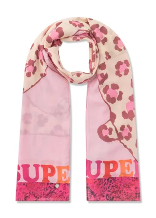 Schal aus feiner Modal-Baumwoll-Mischung mit Leopard und SUPER- Schriftzug pink - Gr. - ONE SIZE