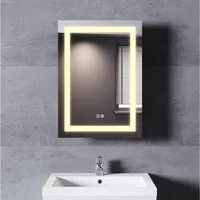 SONNI Badezimmerspiegelschrank Schiebetür Spiegelschrank bad mit beleuchtung 50 x 70 cm LED Licht Wandregal Hängeschrank Wandboard Schrank Regal Vitrine Badschrank
