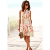 LASCANA Hemdblusenkleid mit Alloverprint und Volants ärmelloses Sommerkleid, Strandkleid, Webkleid, Tunikakleid