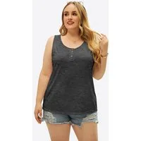Imily Bela Tanktop Damen Plus Size Ärmelloses Henley-Sommershirt (Packung, 1-tlg., 1per-Pack) Einfarbig