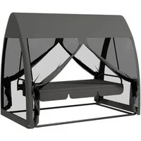 MC Star Hollywoodschaukel 3-Sitzer-Terrassen-Schaukel. Veranda-Schaukel mit Bettfunktion., Hollywoodschaukel mit Mückennetz und Stahlrahmen. Grau