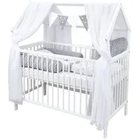 Baby-Delux Komplettbett Hausbett Babybett Schutzgitter Komplettset, 10-tlg., Kinderbett 60x120 cm weiß, Bettset verschiedene Designs