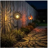 GLOBO LIGHTING LED Solarleuchte, LED-Leuchtmittel fest verbaut, Warmweiß, 2x Solarlampe Gartendeko Sonne Flamme Außen Steckleuchte Glas LED