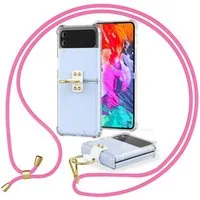 Nalia Backcover Samsung Galaxy Z Flip4 17 cm (6,7 Zoll), Klare Hülle mit Kette zum Umhängen / Ring als Fingerhalter / Handyband