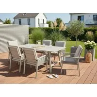 KONIFERA Garten-Essgruppe Edessa, (Set, 19-tlg., 6x Sessel, 6x Sitzauflagen, 6x Rückenauflagen,1x Tisch), bestehend aus 6 Sesseln mit Auflagen, 1 Tisch
