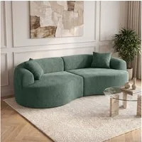 skølm Sofa Loki aus Teddy-Bouclé-Stoff, Vollschaumcouch mit Vakuum-Kompression, Dunkelgrün, Couch 2 Sitzer mit 2 Kissen, kein Aufbau notwendig