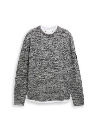 Denim Tom Tailor - Strickpullover im 2-in-1-Look black white mouline - Gr. - XXL