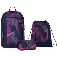 Satch Schulranzen Schulrucksack-Set AIR Seismic Pink 3-teilig (3-teilig), Schulranzen, ergonomisch, Laptop-Fach, Your-Size-System