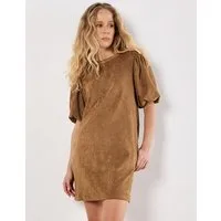 Apricot Minikleid Unifarbenes Minikleid mit Puffärmeln