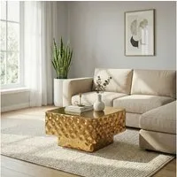 FINEBUY Couchtisch FB77627 Sofatisch 60cm Wohnzimmertisch Beistelltisch Hammerschlag (Quadratischer Tisch in gehämmerter Optik), Komplett aus robustem Metall gefertigt