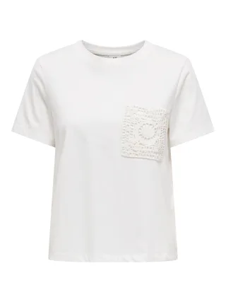 JDY - JDYSELMA S/S CROCHET POCKET TOP JRS NOOS Cloud Dancer - Gr. - XL