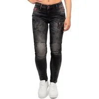 Cipo & Baxx Slim-fit-Jeans Damen Slim Fit Hose Stonewashed BA-WD358 mit modischen Ziernähten & Zier-Reißverschlüssen