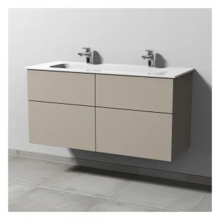Sanipa 3way Keramik-Set Design Keramik-Doppelwaschtisch und Unterbau mit 4 Auszügen, Kaschmir-Matt SP4831U