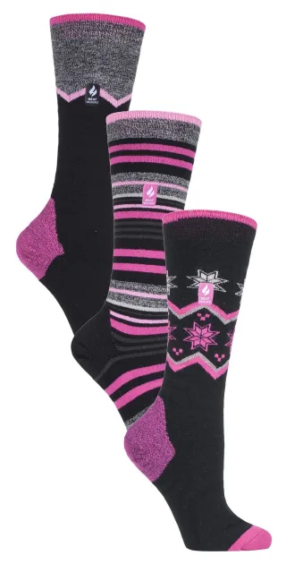 3 Paar Assorted Multipack Ultra Lite Womens Ski Socks | Heat Holders | Womens Funky Retro Knee High Socks - Mix 2