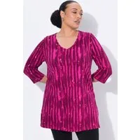 Ulla Popken Longshirt Longshirt Batikmuster A-Linie V-Ausschnitt 3/4-Arm