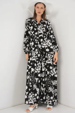 Muster-V-Ausschnitt Maxikleid