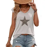 PYLIKE Tanktop Damen Casual bequemes Achselhemd mit Leopardenstern Print-Shirt Bequem für Freizeit und Büro,Strandurlaub
