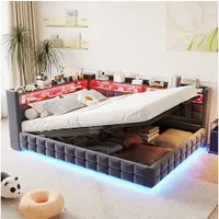 Flieks Daybett, Polsterbett 140x200cm mit hydraulischem Stauraum LED-Leiste USB/TYP-C