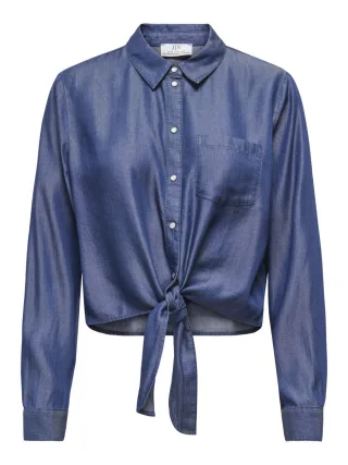 JDY - Bluse mit Knoten-Detail blau - Gr. - 36