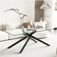 REDOM Couchtisch Wohnzimmertisch aus gehärtetem Glas, rechteckig (mit schwarzen Metallbeinen, Sofatisch), 120x60 cm, Höhe 46 cm, Kaffeetisch