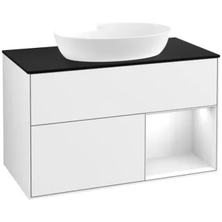 Villeroy und Boch Finion Waschtischunterschrank FA22GFGF 100cm, Abdeckplatte black matt, Regale Glossy white lacquer, Glossy white lacquer