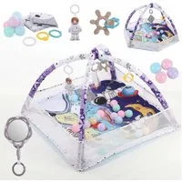 oyajia Spielbogen Baby Spielmatte Zaun Fitness Krabbeldecke Spielecke 75x75×50cm, (5 Plastikspielzeug, 1 weichen Spiegel, 18 Meeresbälle, Faltbare Matte,Spielbogen für Babys Aktivitätsdecke,Meeresspielzeug), Geeignet für Neugeborene von 0–12 Monaten 