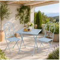 HTI-Living Garten-Essgruppe Tischgruppe Solea Blau, (Set, 3-tlg., 1 Gartentisch, 2 Gartenstühle)