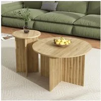 Merax Couchtisch Set rund Satztisch Wohnzimmertisch, im skandinavischen Design (2-St), Wohnzimmertisch Nest-Tisch-Set aus Holzoptik, Beistelltisch