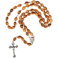 Kassis Geschenkartikel Kette ohne Anhänger Rosenkranz mit Jesuskreuz Perlen aus Olivenholz und Metall, hergestellt in Bethlehem, Gebetskette zu religiösen Anlässen