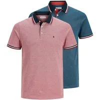 Jack & Jones Poloshirt JJEPAULOS im Doppelpack mit Logostickerei und Komfort (Packung, 2-tlg., 2er-Pack) unifarben mit Farbeinsatz, modisch, schmal, Baumwolle, Polokragen