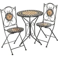 Kobolo Balkonset Sitzgruppe Gartenmöbel Mosaik 1 Tisch 2 Stühle - Metall, (3-tlg)