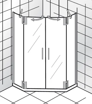 HSK K2 P Fünfeckdusche 4-teilig, 2 Drehtüren und 2 Seitenteile 2162xxx