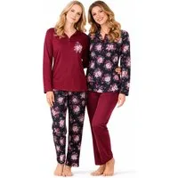 Consult-Tex Pyjama Damen 2er Pack Langarm Pyjama Schlafanzug mit Knopfleiste,Baumwolle (Spar-Set, 2 Stück) aus reiner Baumwolle-Jerse Qualität