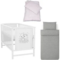 Baby-Delux Komplettbett Babybett Mia Komplettset, 7-tlg., Kinderbett 60x120 cm weiß, Bettset verschiedene Designs