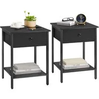 VASAGLE Nachttisch Nachtkommode, Beistelltisch, 40 x 40 x 55 cm, Schlafzimmer, Wohnzimmer (2-St), mit Schublade, Ablage, Stahlrahmen, einfacher Aufbau, ebenholzschwarz