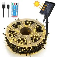 Clanmacy LED-Lichterkette 50M 500 LED Solar Lichterkette Solarleuchte Außen Garten Warmweiß, Wasserdicht